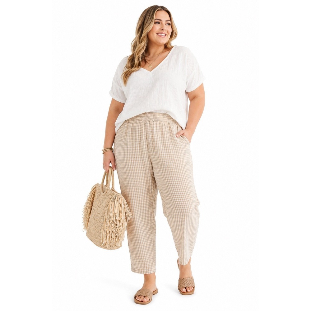 Eileen Fisher Womens Pants 3X Tan Beige Organic Linen Beachy Coastal Pull On